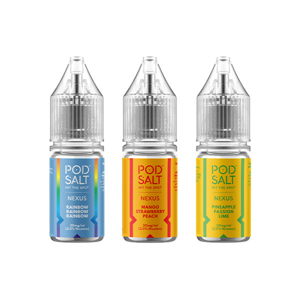 20mg Pod Salt Nexus 10ml Nic Salt (50VG/50PG) - Flavour: Strawberry Banana Rhubarb
