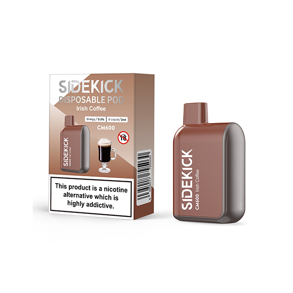 0mg SideKick Energy Caffeine Disposable Vape 600 Puff - Flavour: Vanilla Espresso