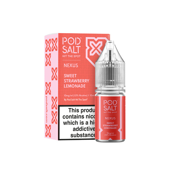 10mg Pod Salt Nexus 10ml Nic Salt (50VG/50PG) - Flavour: Strawberry Banana Rhubarb