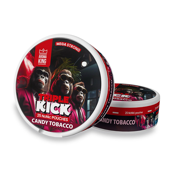 100mg Aroma King Triple Kick NoNic Pouches - 25 Pouches - Flavour: Candy Tobacco