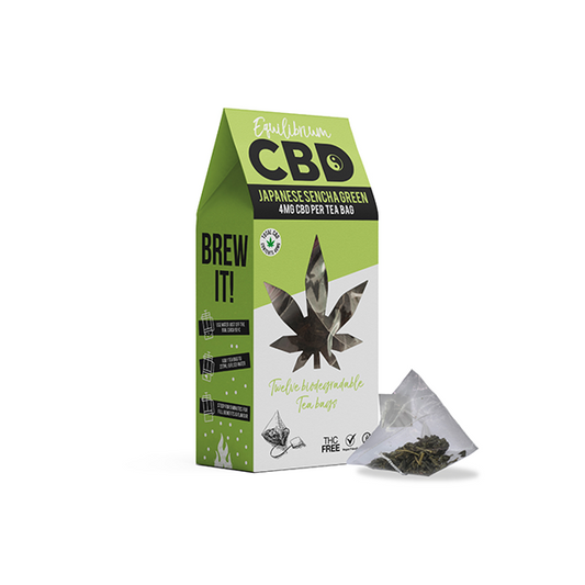 Equilibrium CBD 48mg Full Spectrum Japanese Sencha Tea Bags Box of 12 (Buy 1 Get 1 Free)