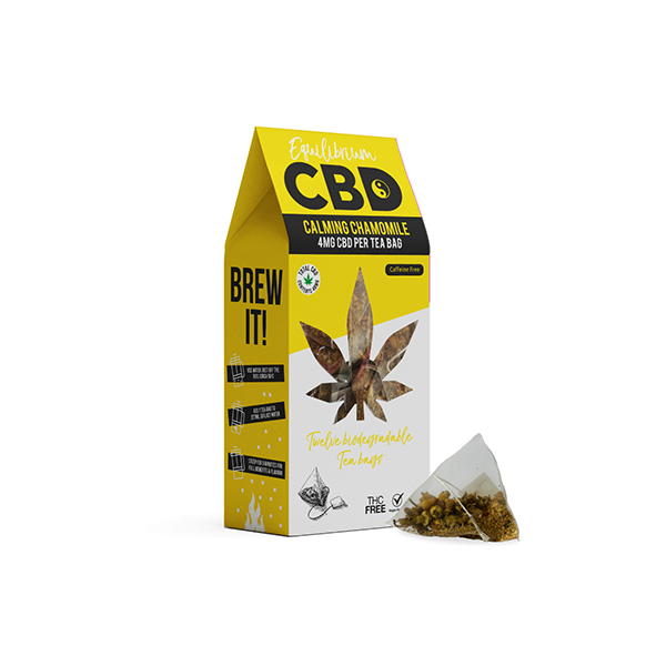 Equilibrium CBD 48mg Full Spectrum Chamomile Tea Bags  Box of 12 (Buy 1 Get 1 Free)