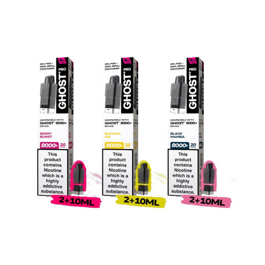 20mg Ghost Pro 8000+ By Vapes Bars Prefilled Pods - Flavour: Watermelon Lemon Blackberry