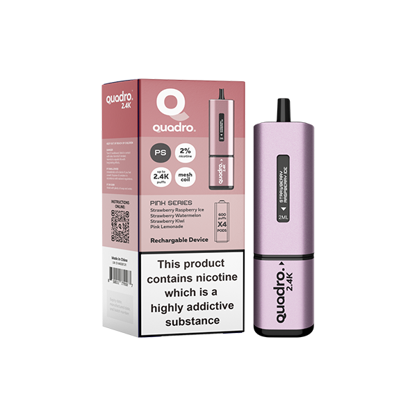 20mg Quadro 2.4K Pod Vape Kit 4 in 1 - 2400 Puffs - Color: Pink Series