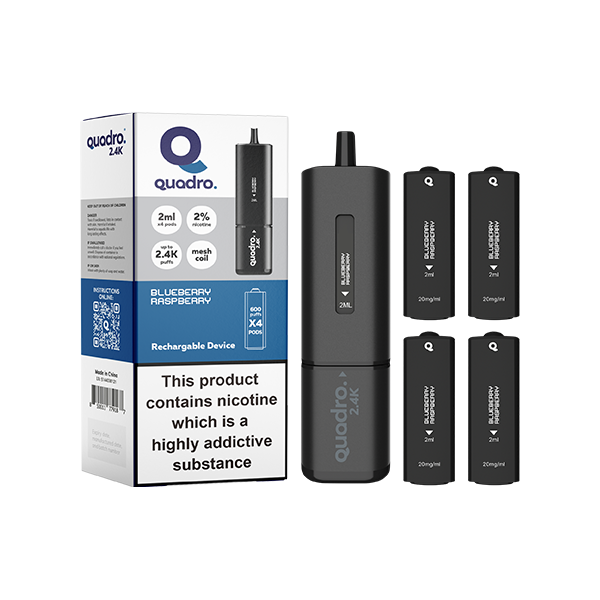 20mg Quadro 2.4K Pod Vape Kit Black Series 2400 Puffs - Flavour: Blue Razz Lemonade