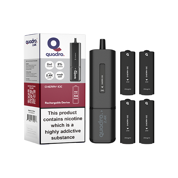 20mg Quadro 2.4K Pod Vape Kit 4 in 1 Black Series 2400 Puffs - Flavour: Fruit Gum