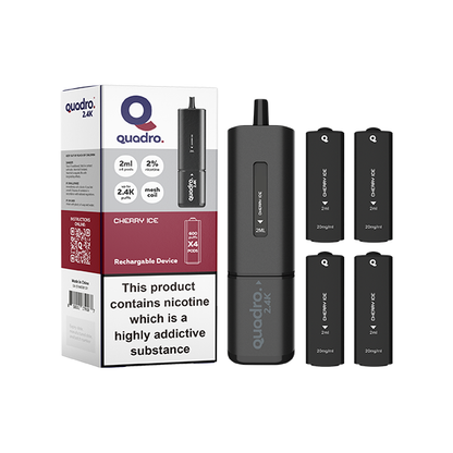 20mg Quadro 2.4K Pod Vape Kit 4 in 1 Black Series 2400 Puffs - Flavour: Blueberry Raspberry