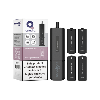 20mg Quadro 2.4K Pod Vape Kit 4 in 1 Black Series 2400 Puffs - Flavour: Fruit Gum