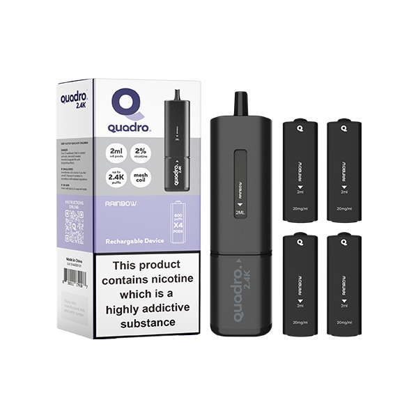 20mg Quadro 2.4K Pod Vape Kit 4 in 1 Black Series 2400 Puffs - Flavour: Blue Razz GB