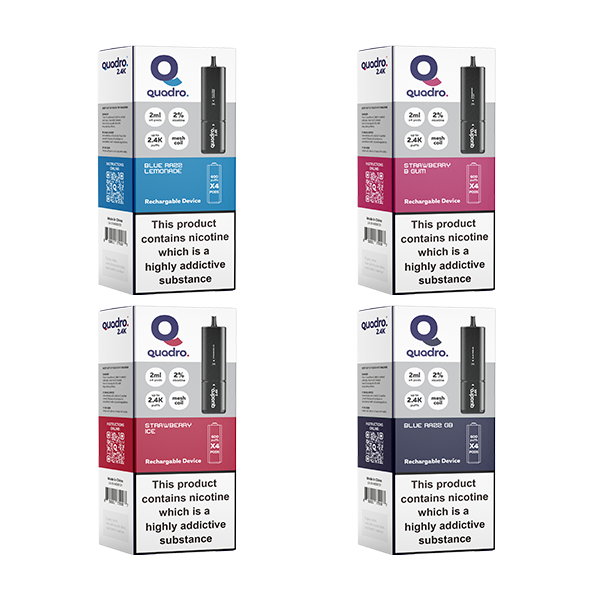 20mg Quadro 2.4K Pod Vape Kit 4 in 1 Black Series 2400 Puffs - Flavour: Pink Lemonade