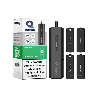 20mg Quadro 2.4K Pod Vape Kit 4 in 1 Black Series 2400 Puffs - Flavour: Pink Lemonade