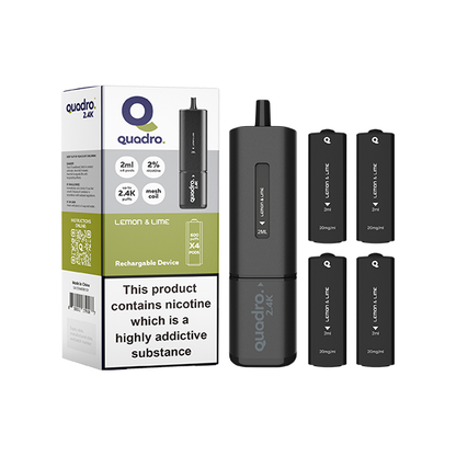 20mg Quadro 2.4K Pod Vape Kit 4 in 1 Black Series 2400 Puffs - Flavour: Strawberry B Gum