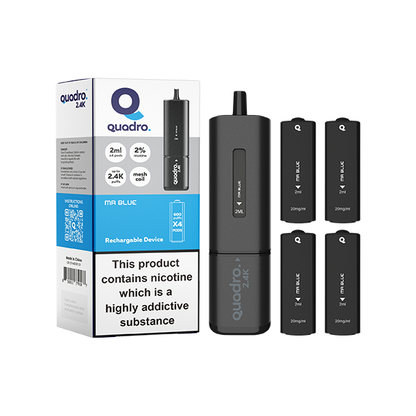 20mg Quadro 2.4K Pod Vape Kit 4 in 1 Black Series 2400 Puffs - Flavour: Blue Razz GB