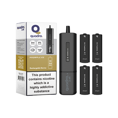 20mg Quadro 2.4K Pod Vape Kit 4 in 1 Black Series 2400 Puffs - Flavour: Blueberry Sour Raspberry