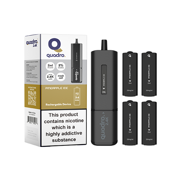 20mg Quadro 2.4K Pod Vape Kit 4 in 1 Black Series 2400 Puffs - Flavour: Pink Lemonade