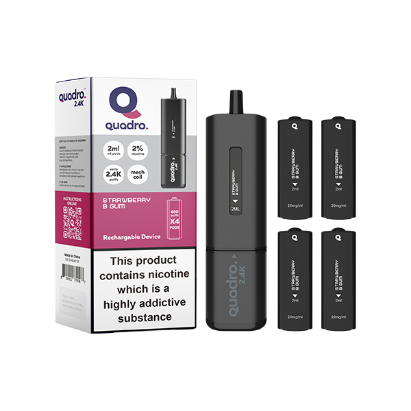 20mg Quadro 2.4K Pod Vape Kit 4 in 1 Black Series 2400 Puffs - Flavour: Blueberry Raspberry