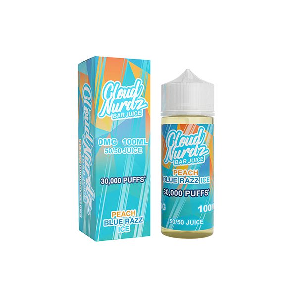 0mg Cloud Nurdz Bar Juice 100ml Shortfill (50VG/50PG) - Flavour: Iced Peach Blue Razz
