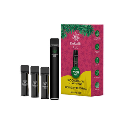 1800mg Darwin CBD + CBG 4 in 1 Pod Vape Kit 2500 Puffs - Flavour: Blackcurrant Blue Raspberry
