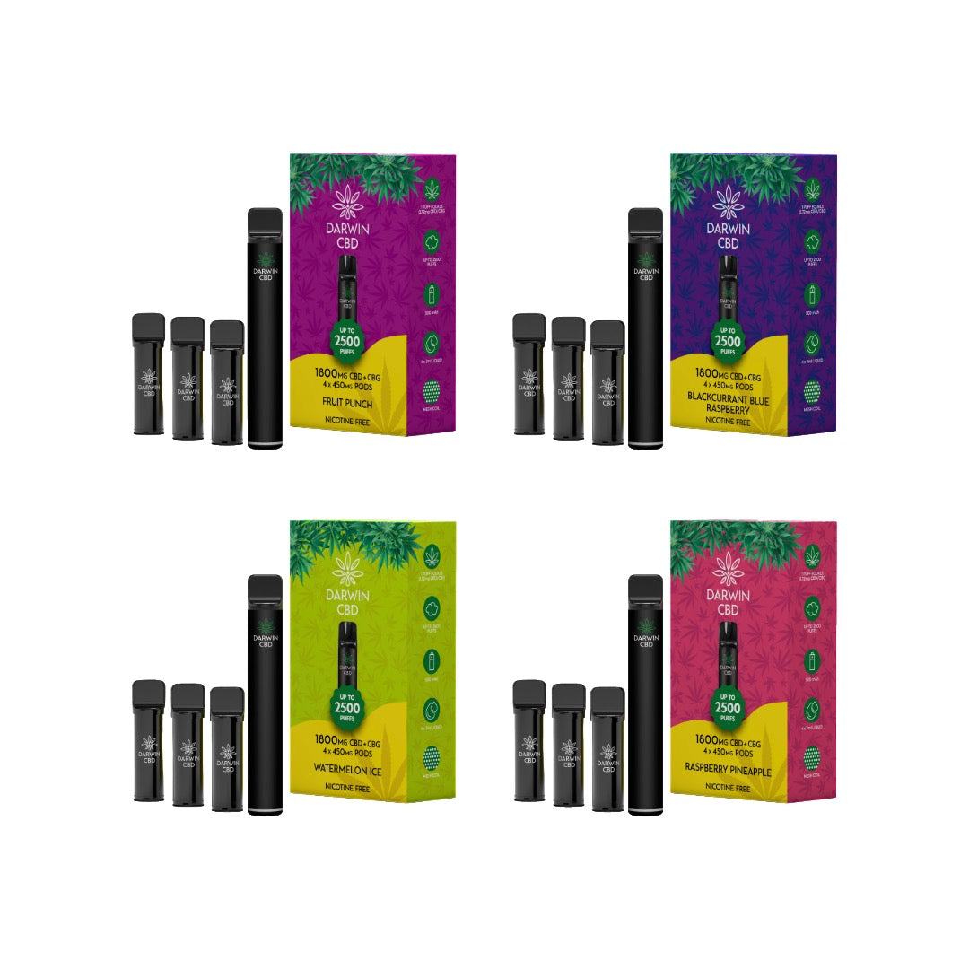 1800mg Darwin CBD + CBG 4 in 1 Pod Vape Kit 2500 Puffs - Flavour: Blackcurrant Blue Raspberry