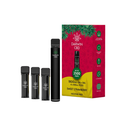 1800mg Darwin CBD + CBG 4 in 1 Pod Vape Kit 2500 Puffs - Flavour: Blackcurrant Blue Raspberry