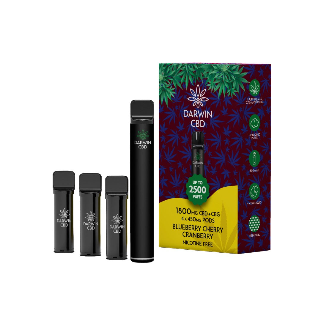1800mg Darwin CBD + CBG 4 in 1 Pod Vape Kit 2500 Puffs - Flavour: Blue Tropic