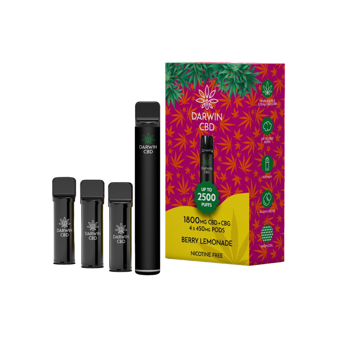 1800mg Darwin CBD + CBG 4 in 1 Pod Vape Kit 2500 Puffs - Flavour: Raspberry Pineapple