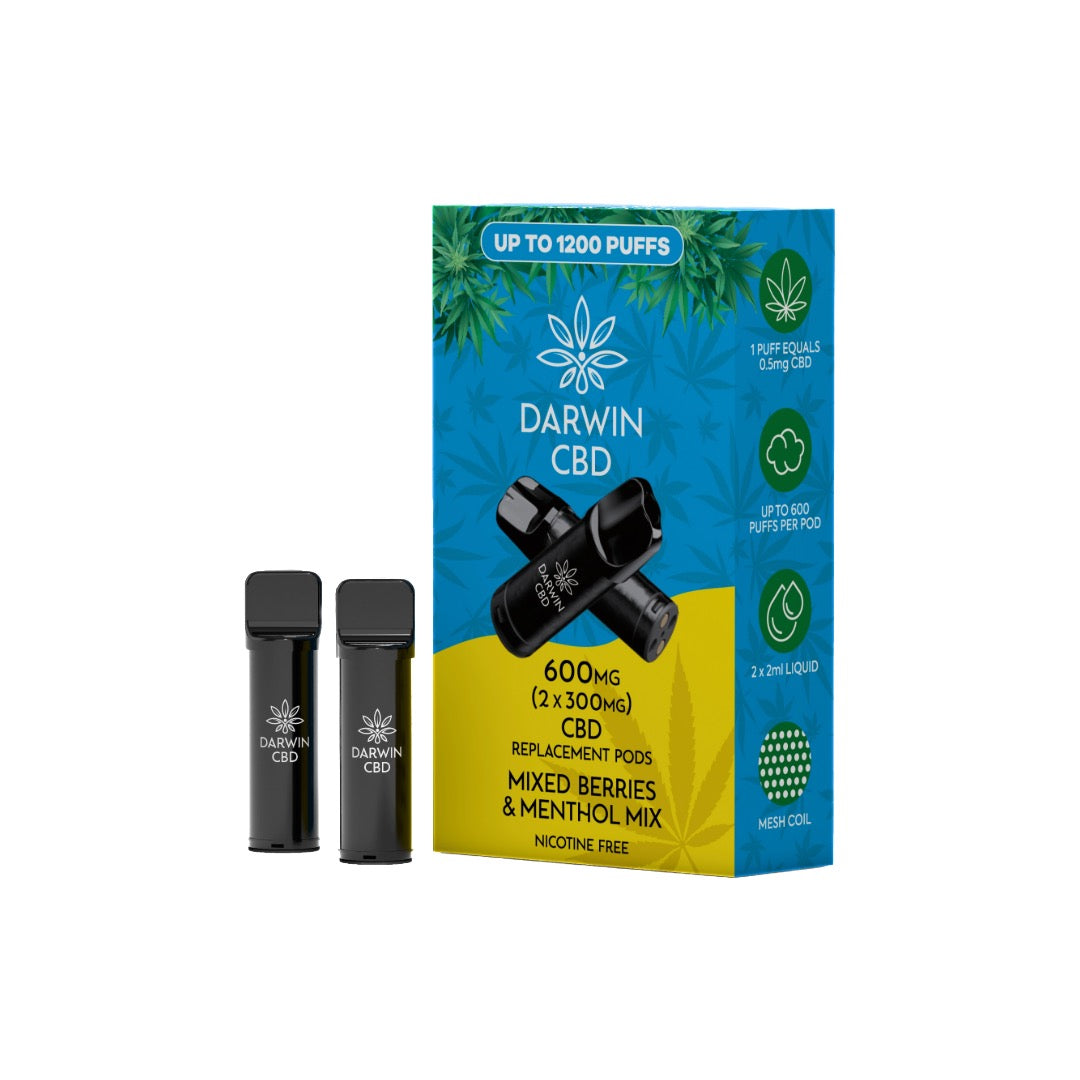 600mg Darwin CBD Prefilled Replacement Pods 1200 Puffs - 2 Pcs - Flavour: Watermelon Ice