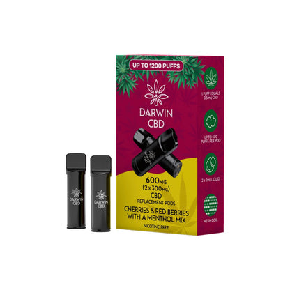 600mg Darwin CBD Prefilled Replacement Pods 1200 Puffs - 2 Pcs - Flavour: Dark Berries Blackcurrants & Menthol Mi