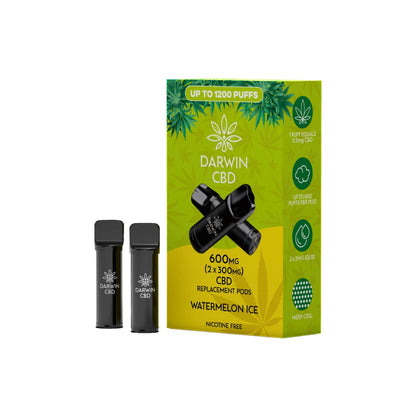600mg Darwin CBD Prefilled Replacement Pods 1200 Puffs - 2 Pcs - Flavour: Cool Mint