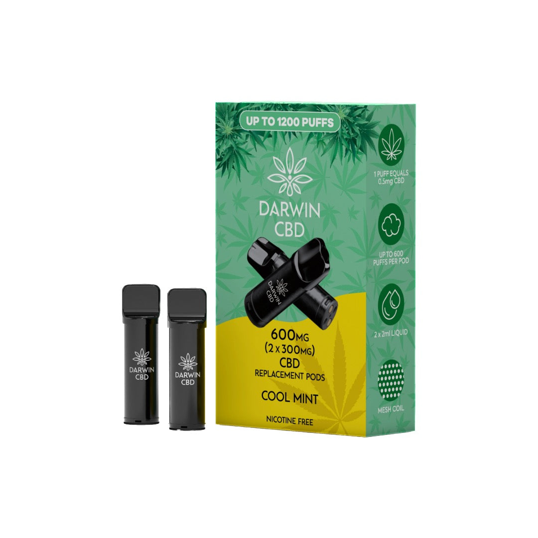 600mg Darwin CBD Prefilled Replacement Pods 1200 Puffs - 2 Pcs - Flavour: Cool Mint