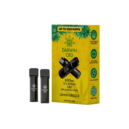 600mg Darwin CBD Prefilled Replacement Pods 1200 Puffs - 2 Pcs - Flavour: Dark Berries Blackcurrants & Menthol Mi