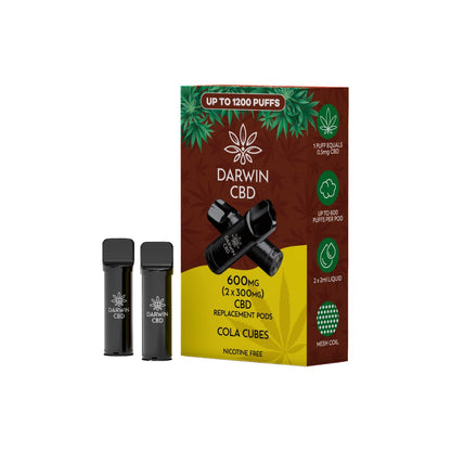 600mg Darwin CBD Prefilled Replacement Pods 1200 Puffs - 2 Pcs - Flavour: Cola Cubes