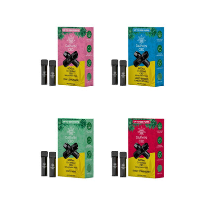 600mg Darwin CBD Prefilled Replacement Pods 1200 Puffs - 2 Pcs - Flavour: Cherries Red Berries & Menthol Mi
