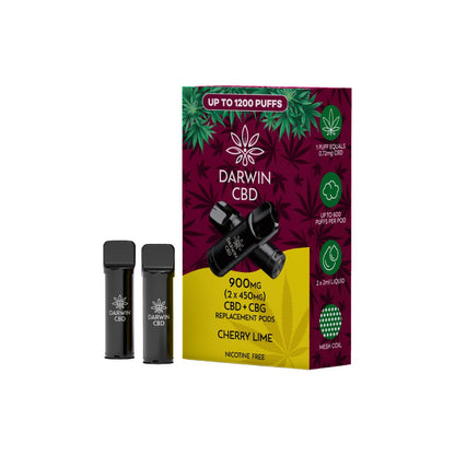 900mg Darwin CBD Prefilled Replacement Pods 1200 Puffs - 2 Pcs - Flavour: Fruit Punch