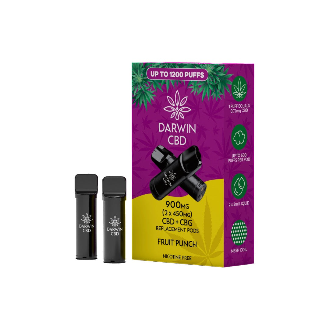 900mg Darwin CBD Prefilled Replacement Pods 1200 Puffs - 2 Pcs - Flavour: Fruit Punch