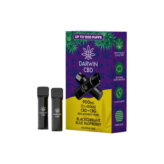 900mg Darwin CBD Prefilled Replacement Pods 1200 Puffs - 2 Pcs - Flavour: Blueberry Cherry Cranberry