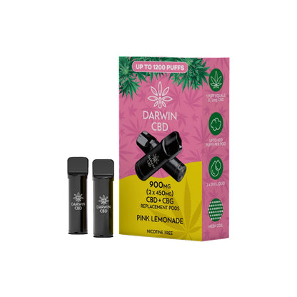 900mg Darwin CBD Prefilled Replacement Pods 1200 Puffs - 2 Pcs - Flavour: Blackcurrant Blue Raspberry