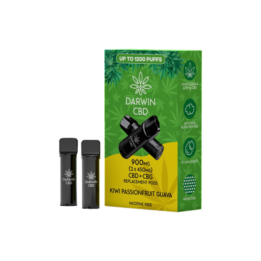 900mg Darwin CBD Prefilled Replacement Pods 1200 Puffs - 2 Pcs - Flavour: Blue Tropic