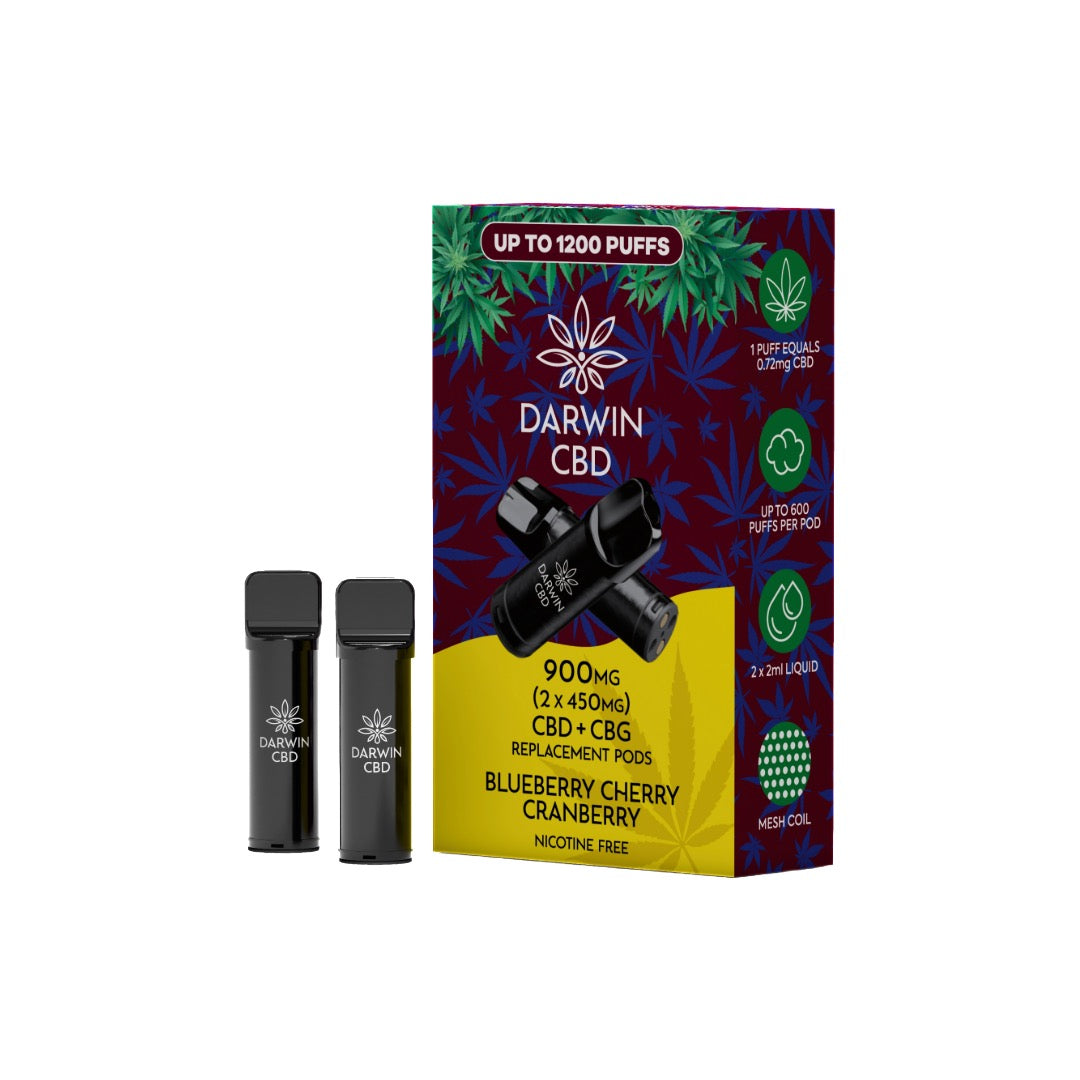 900mg Darwin CBD Prefilled Replacement Pods 1200 Puffs - 2 Pcs - Flavour: Cherry Lime