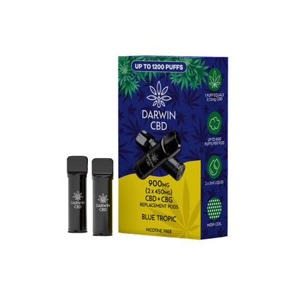 900mg Darwin CBD Prefilled Replacement Pods 1200 Puffs - 2 Pcs - Flavour: Blue Tropic