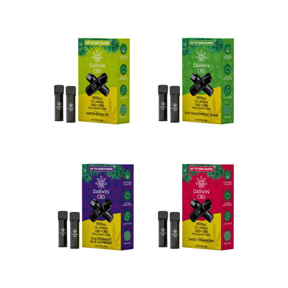 900mg Darwin CBD Prefilled Replacement Pods 1200 Puffs - 2 Pcs - Flavour: Blackcurrant Blue Raspberry