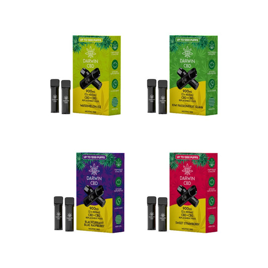 900mg Darwin CBD Prefilled Replacement Pods 1200 Puffs - 2 Pcs - Flavour: Blackcurrant Blue Raspberry