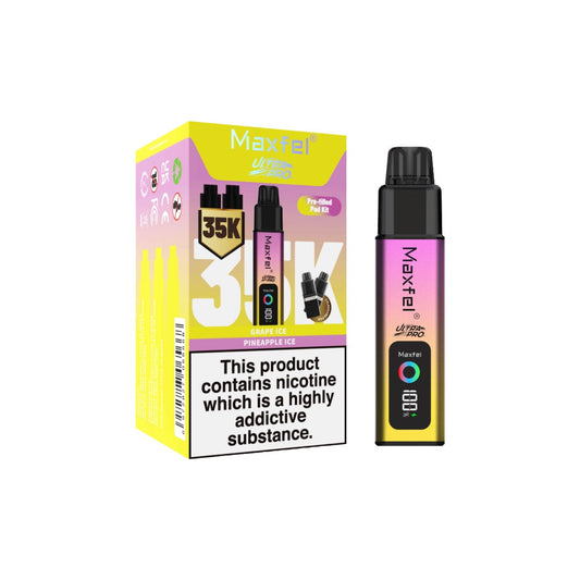 Maxfel Ultra Pro 35k Puffs Prefilled Pod Vape Kit - Flavour: Blueberry Ice/ Blueberry Sour Raspberry