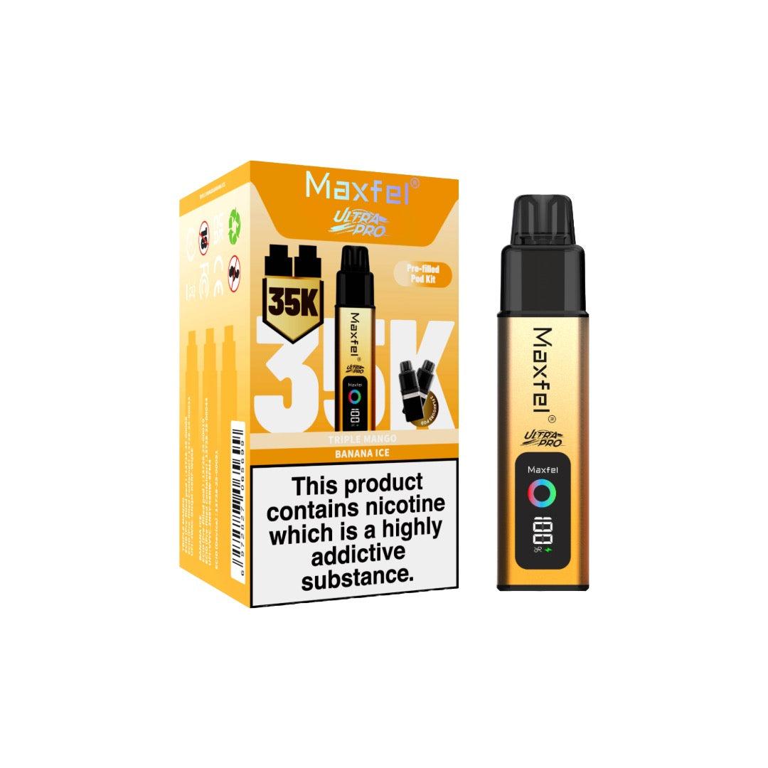 Maxfel Ultra Pro 35k Puffs Prefilled Pod Vape Kit - Flavour: Strawberry Raspberry Cherry Ice/ Blue Raspberry Lemonade