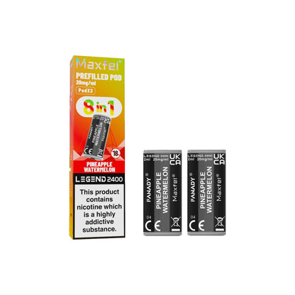 20mg Maxfel Legend Fanady Prefilled Pods 2400 Puffs - Flavour: Mango Kiwi