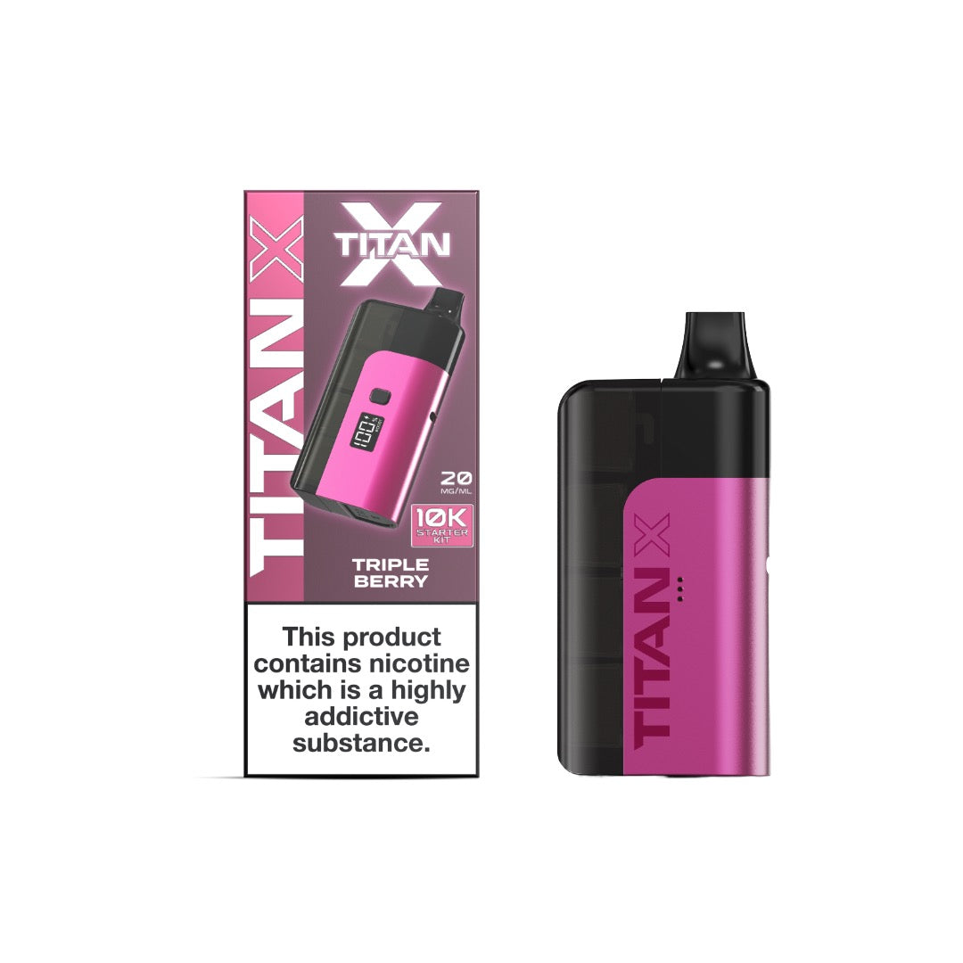 20mg Titan X 10k Puff Prefilled Pod Vape Kit - Flavour: Strawberry Raspberry Cherry