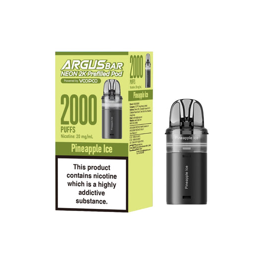 20mg Voopoo Argus Bar Neon 2K Prefilled Pods - Flavour: Strawberry Raspberry