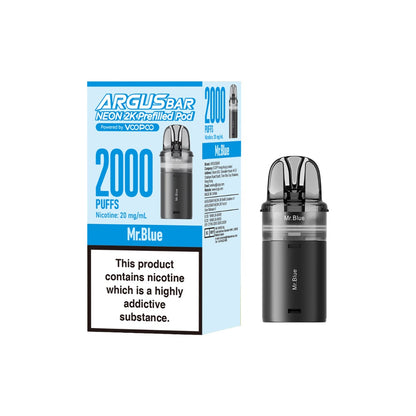 20mg Voopoo Argus Bar Neon 2K Prefilled Pods - Flavour: Blueberry Sour Raspberry