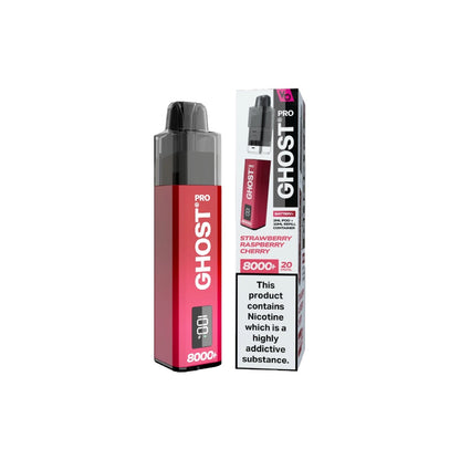 20mg Ghost Pro 8000+ By Vapes Bars Prefilled Pod Vape Kit - Flavour: Blueberry Raspberry Cherry