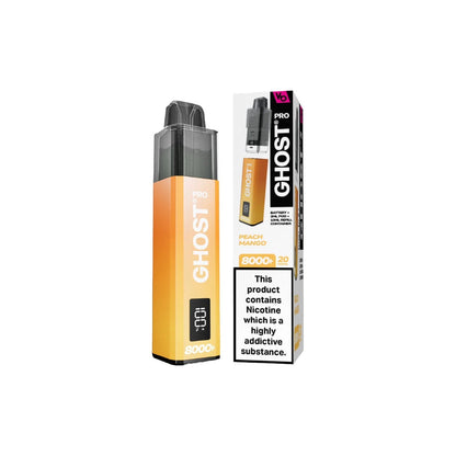 20mg Ghost Pro 8000+ By Vapes Bars Prefilled Pod Vape Kit - Flavour: Peach Mango